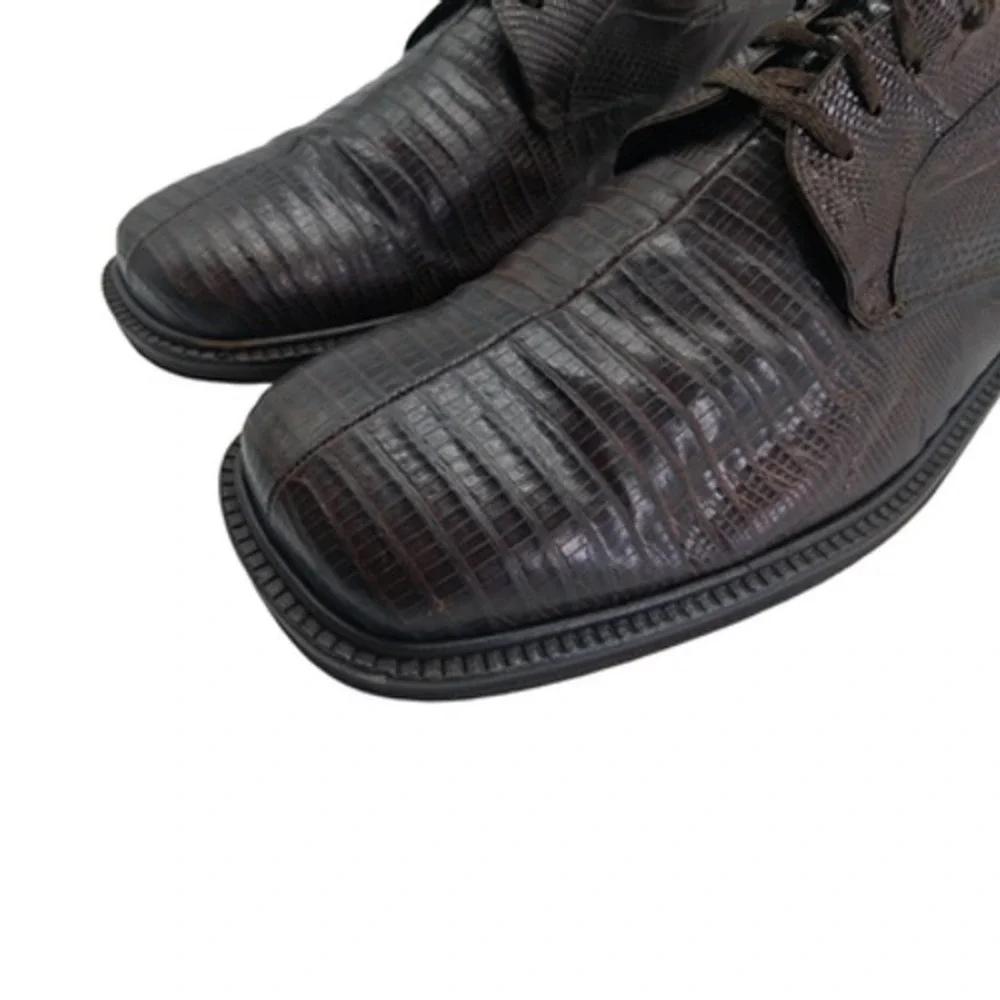Mezlan Platinum Shoes Mens 10.5 Brown Genuine Lizard Square Toe Derby Dress